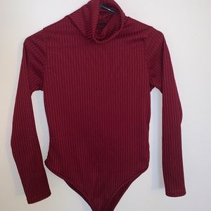 red turtleneck bodysuit
